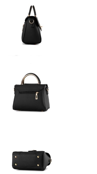 Side views of the black leather shoulder bag