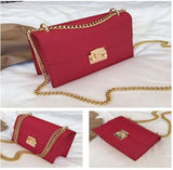 Image of a women's chain strap red leather shoulder bag