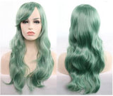 Image of a women's full length green colored wig.