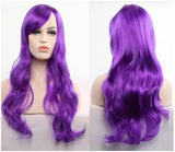 Image of a women's full length purple colored wig.