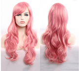 Image of a women's full length pink colored wig.