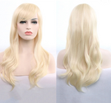 Image of a women's full length white gold colored   wig.