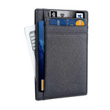 A wallet filled with bank cards and cash.